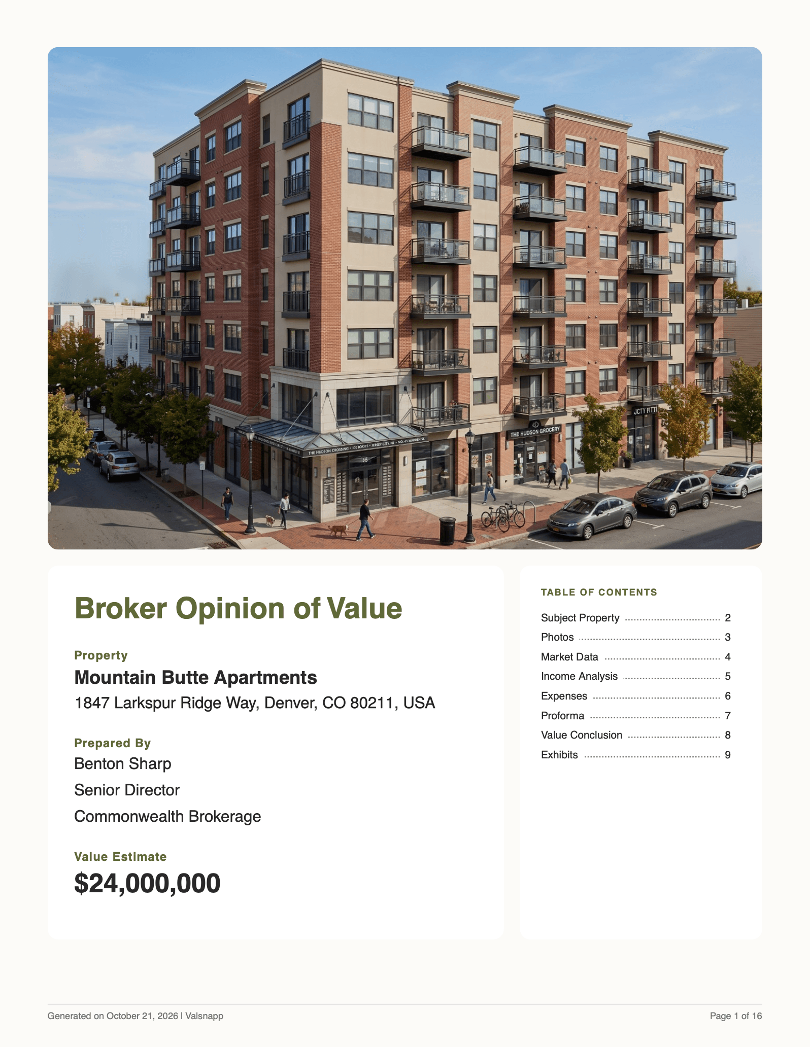 A Valsnapp report customized with the user's own photos, captions, section order, and branding